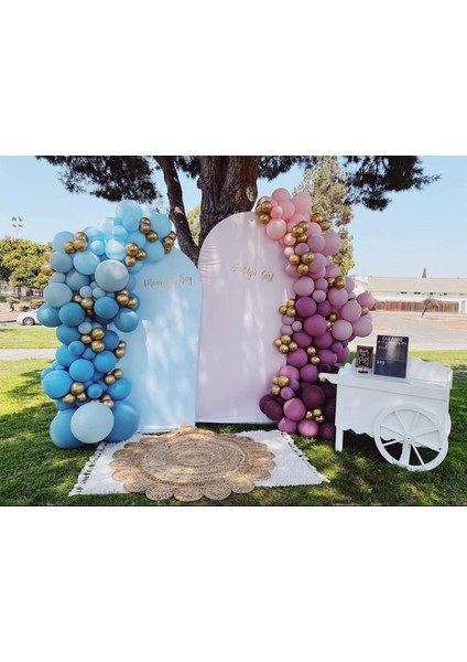 Krom Gold Derin Okyanus Makaron Mavi Pembe Yaban Çileği ve Toz Pembe Balon Zinciri 100 Adet