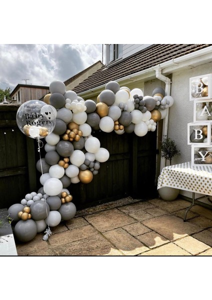 Krom Gold Pastel Gri Beyaz Balon Zinciri 100 Adet
