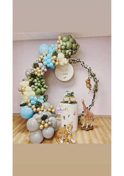Krom Gold Küf Yeşili Gri Makaron Mavi ve Sarı Balon Zinciri 100 Adet