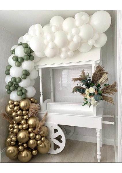 Krom Gold Küf Yeşili Beyaz Balon Zinciri 100 Adet