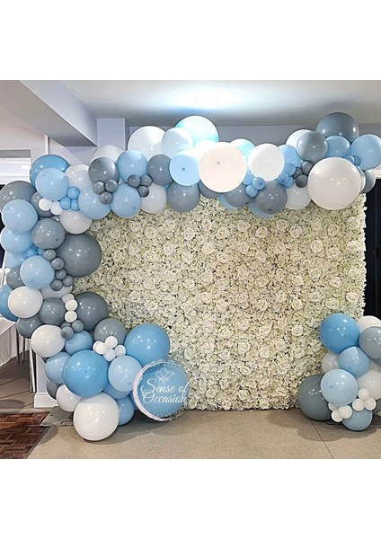 Makaron Mavi Gri Beyaz Balon Zinciri 100 Adet