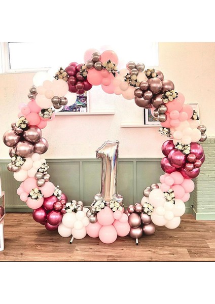 Krom Rose Gold Pembe Makaron Pembe ve Beyaz Balon Zinciri 100 Adet