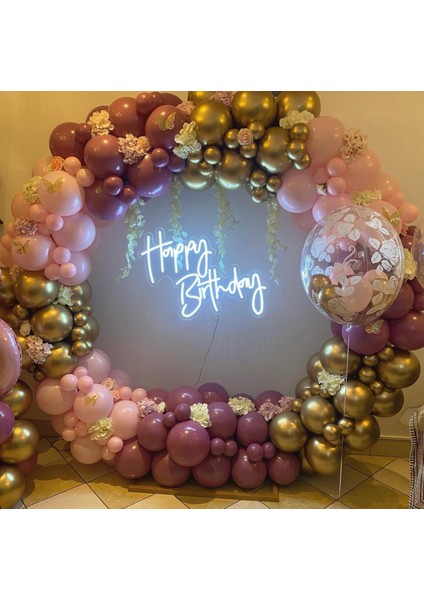 Krom Gold Yaban Çileği ve Makaron Pembe Balon Zinciri 100 Adet