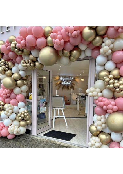 Krom Gold Toz Pembe Sütlü Kahve ve Duman Balon Zinciri 100 Adet