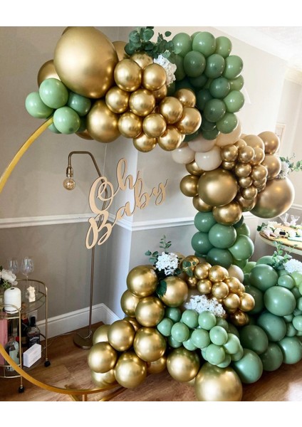 Krom Gold Küf Yeşili ve Ten Rengi Balon Zinciri 100 Adet