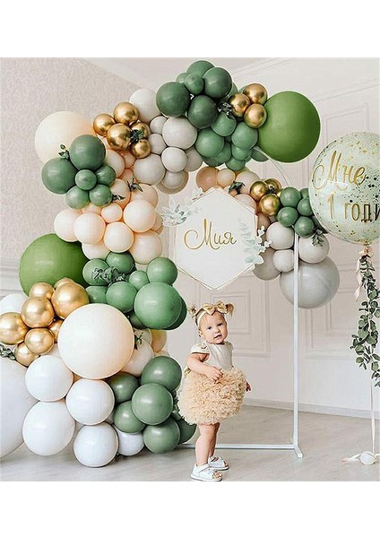 Krom Gold Adaçayı Kış Yeşili Gri Somon ve Beyaz Balon Zinciri 100 Adet