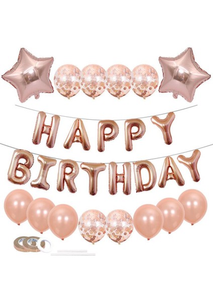 Rose Gold Happy Birthday Doğumgünü Seti
