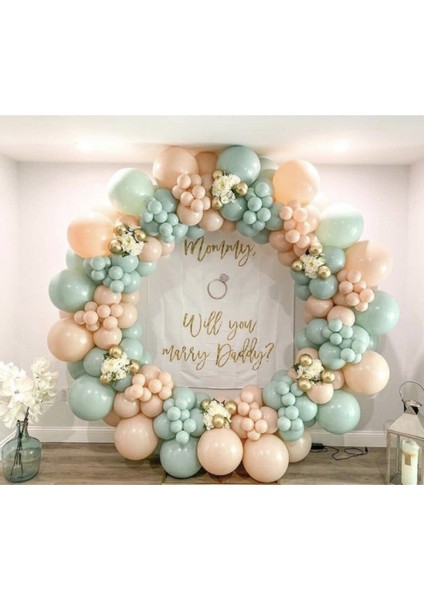 Krom Gold Makaron Somon ve Mint Yeşili Balon Zinciri 100 Adet