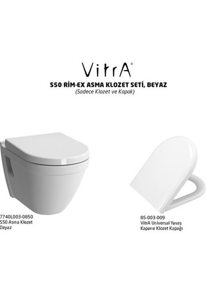 7740B003-0850 S50 Rimex Asma Klozet Metal Menteşeli Yavaş Kapanan Kapak