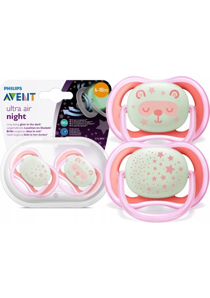 Philips Avent Philips Philips Avent SCF376/22 Ultra Air Night Karanlıkta Parlar Gece Emziği 6-18 Ay Kız