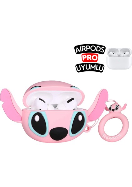 Airpods Pro Uyumlu Stitch Figürlü Sevimli Kopçalı Koruyucu Silikon Kılıf, Darbe Emici Kılıf