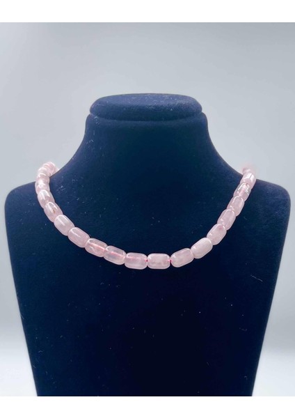 Pembe Kuvars Doğal Taş Kolye Kapsül Kesim