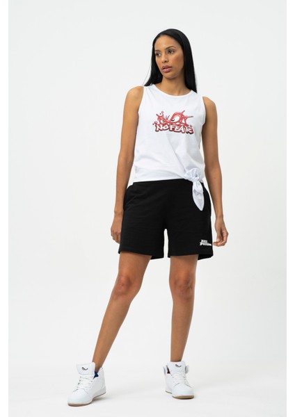 Beyaz Bisiklet Yaka Kolsuz Penye Kadın T-shirt W500114
