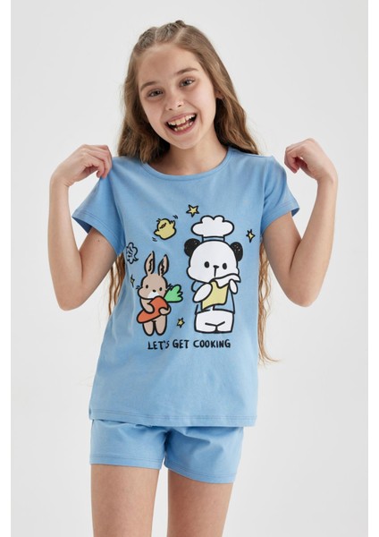 Kız Çocuk Baskılı Kısa Kollu Şortlu Pijama Takım A1365A823SM