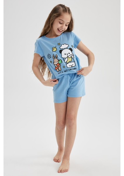 Kız Çocuk Baskılı Kısa Kollu Şortlu Pijama Takım A1365A823SM