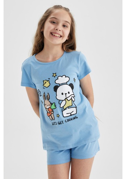 Kız Çocuk Baskılı Kısa Kollu Şortlu Pijama Takım A1365A823SM