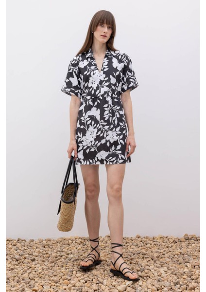 Gömlek Yaka Desenli Terry Cotton Mini Kısa Kollu Elbise fiyatları