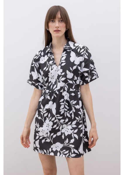 Gömlek Yaka Desenli Terry Cotton Mini Kısa Kollu Elbise modelleri