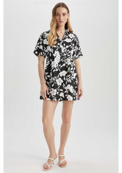 Gömlek Yaka Desenli Terry Cotton Mini Kısa Kollu Elbise indirimleri