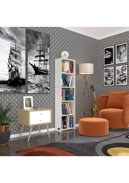 Kenzlife kitaplık süper ga 150*40*19 byz 5 katlı tek bölme çift bölme opsiyonlu ofis mutfak banyo dolabı arkalıksız