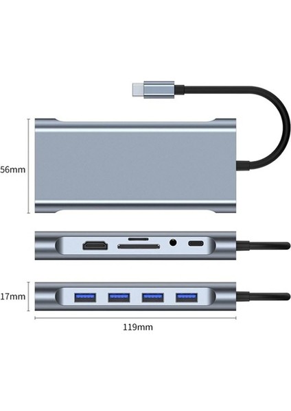 Macbook Pro Air Type-C Çevirici Dönüştürücü Çoklayıcı Pd Şarj Hdmı Sd Network VGA Girişli 11 In 1