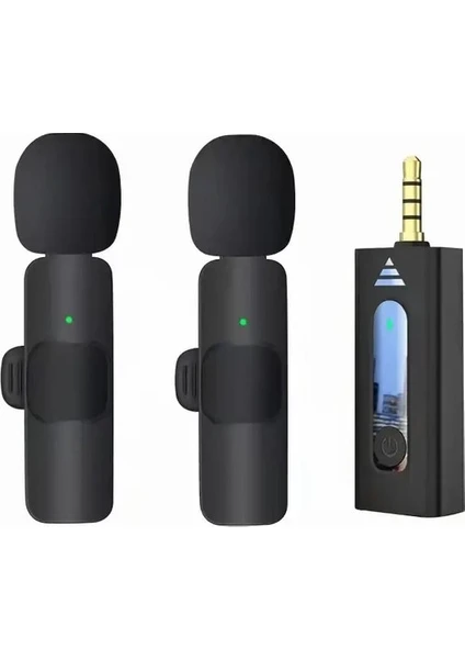 K35-2 Wireless (Kablosuz Mikrofon) Jaklı Ergonomik Tak Çalıştır Jak Audio Android Telefon Araç Uyumlu Çiftli Yaka Mikrofonu