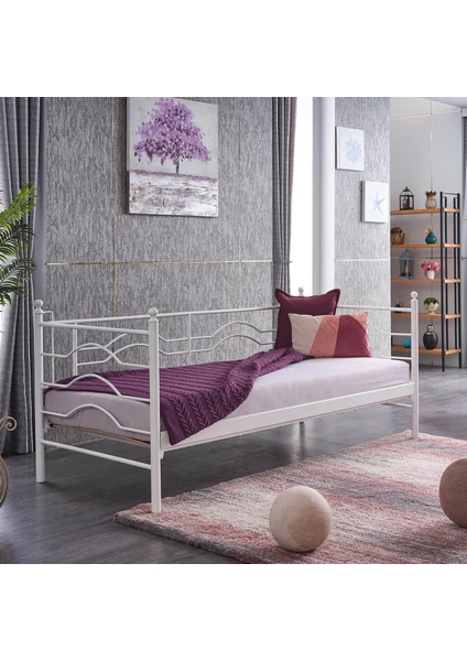 Myra Daybed Tek Kişilik Ferforje Metal Karyola-Beyaz