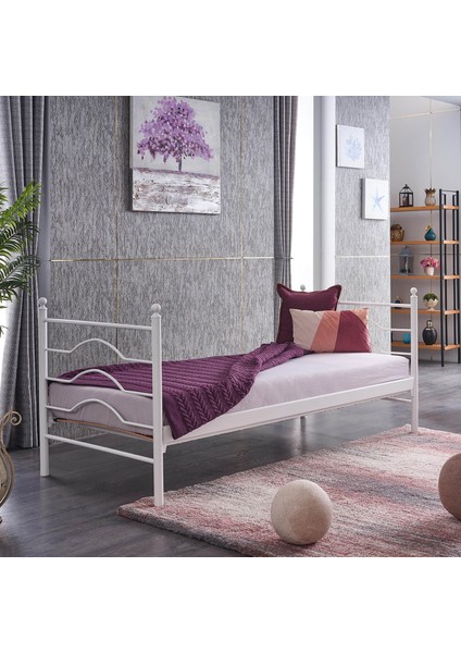 Myra Daybed Tek Kişilik Ferforje Metal Karyola-Beyaz