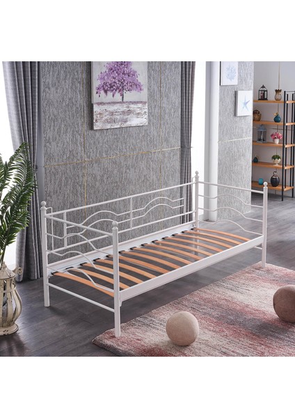 Myra Daybed Tek Kişilik Ferforje Metal Karyola-Beyaz