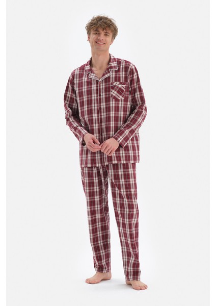 Bordo Ekose Poplin Pijama Takım