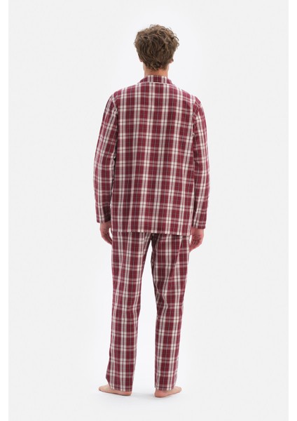 Bordo Ekose Poplin Pijama Takım