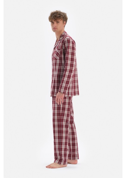 Bordo Ekose Poplin Pijama Takım