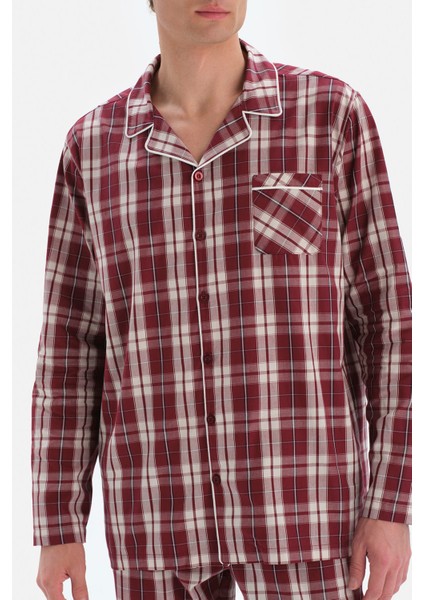 Bordo Ekose Poplin Pijama Takım