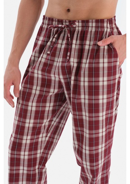 Bordo Ekose Poplin Pijama Takım