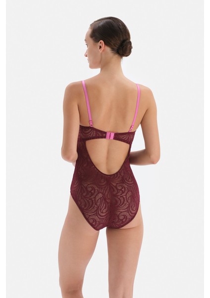 Vişne Dekolteli Dantelli Bodysuit