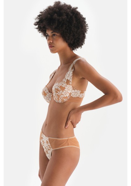 Kahverengi File Detaylı Yarı Dolgulu Balenli Dantelli Sütyen indirimleri