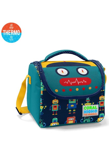 Kids Lacivert Çivit Robot Desenli Thermo Beslenme Çantası
