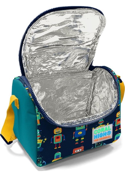 Kids Lacivert Çivit Robot Desenli Thermo Beslenme Çantası