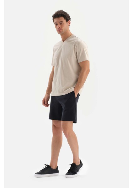 Bej V Yaka Basic Supima Tişört modelleri