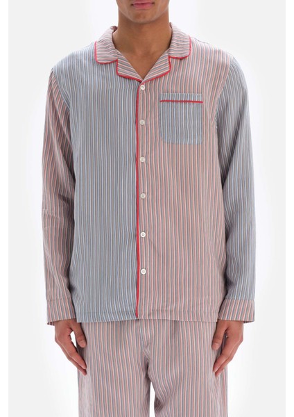 Kırmızı Gömlek Yaka Patchwork Çizgili Dokuma Üst fırsatları