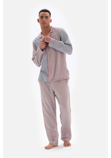 Kırmızı Gömlek Yaka Patchwork Çizgili Dokuma Üst indirimleri