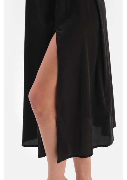 Siyah Yırtmaçlı Brıde Saten Gecelik indirimleri