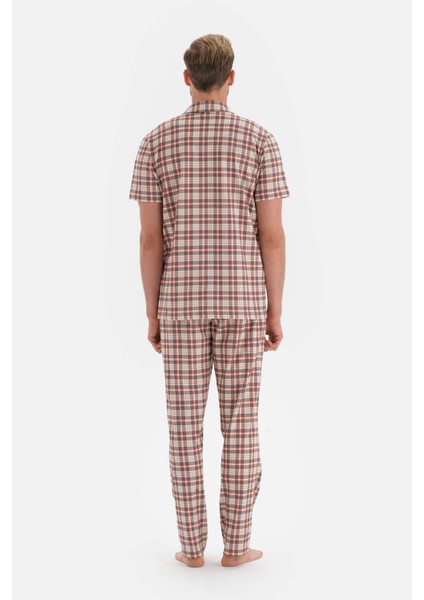 Gri Gömlek Yaka Ekose Örme Pijama Takımı