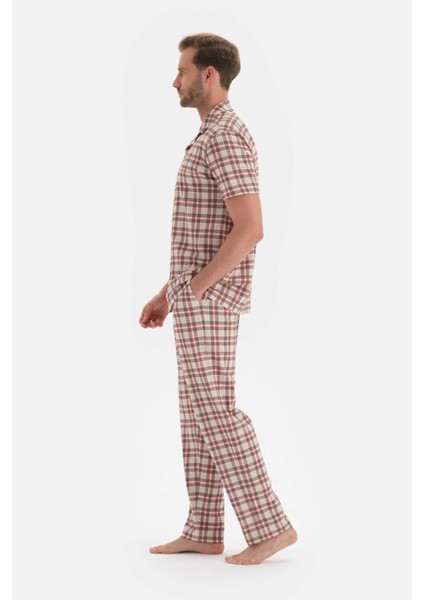 Gri Gömlek Yaka Ekose Örme Pijama Takımı