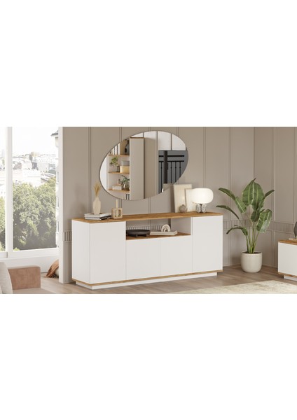 Future Konsol 4 Kapaklı Raflı 180CM Çam-Beyaz FR15-AW modelleri