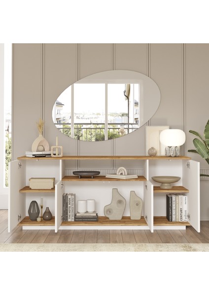 Future Konsol 4 Kapaklı Raflı 180CM Çam-Beyaz FR15-AW fırsatları