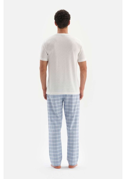 Ekru Bisiklet Yaka Kısa Kollu Altı Dokuma Pijama Takımı