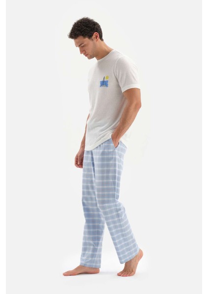 Ekru Bisiklet Yaka Kısa Kollu Altı Dokuma Pijama Takımı