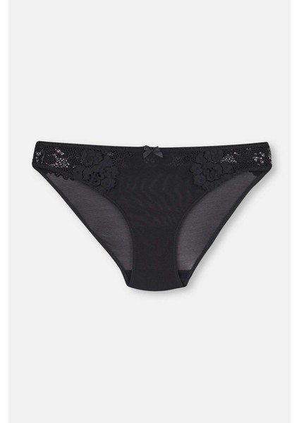 Siyah Dantel Detaylı Mikro Slip