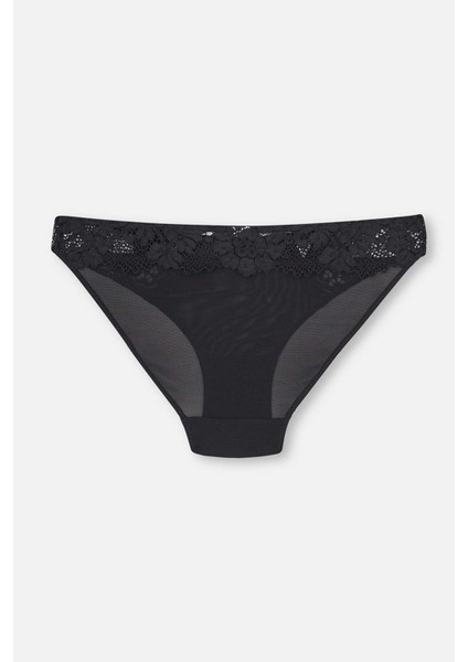Siyah Dantel Detaylı Mikro Slip